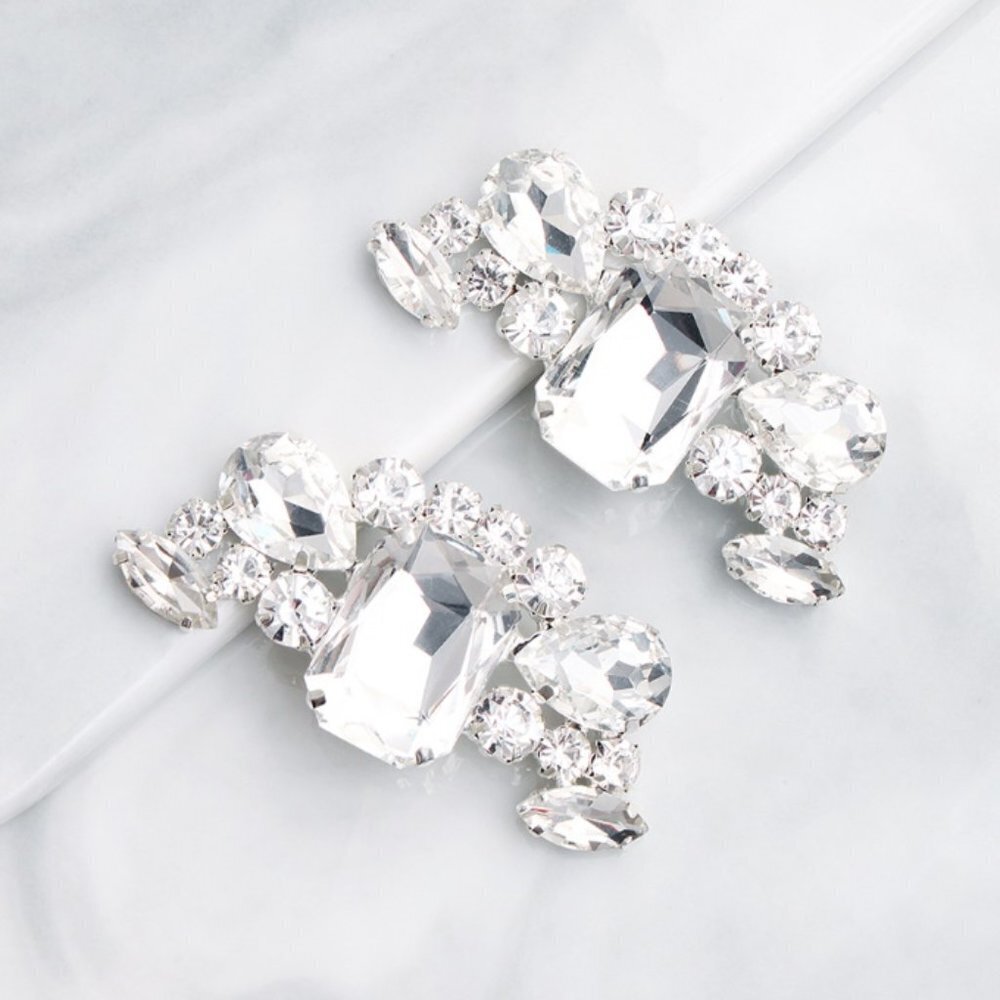 Shoe clips wedding elegant silver tone crystal new - Picture 6 of 7